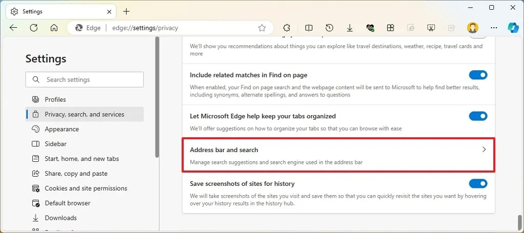 Address bar and search