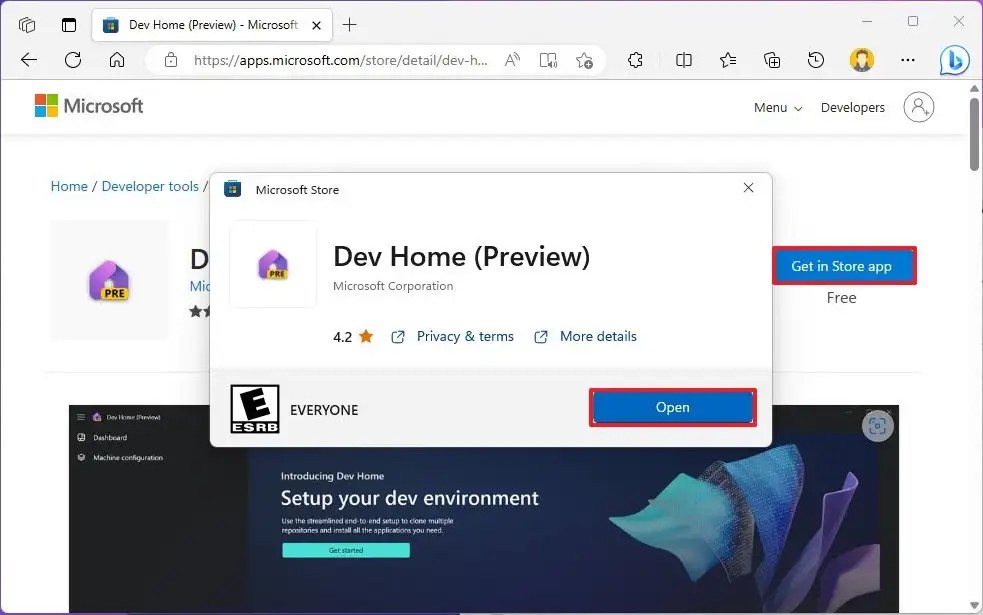 Dev Home install