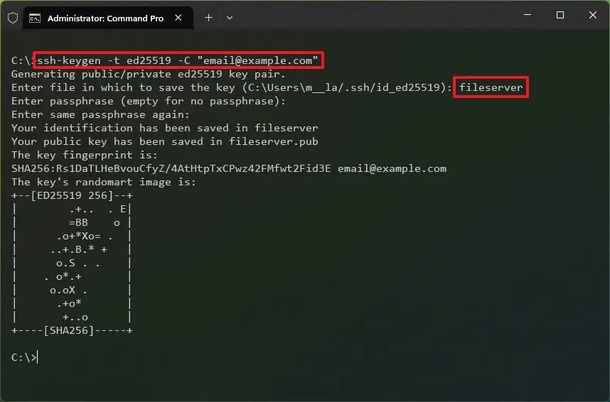 ssh-keygen with type command