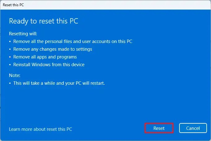 使用「重設此電腦」選項進行 Windows 11 全新安裝