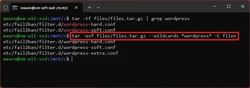 Extract specific tar.gz files