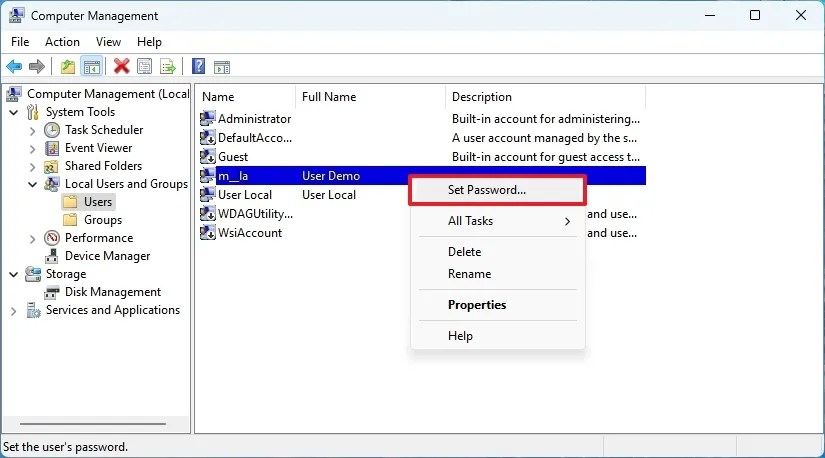 Change user password from Computer Management