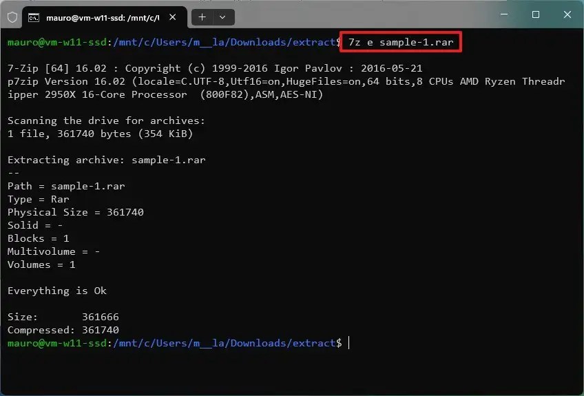 Windows 11 WSL extract 7z, RAR, GZ