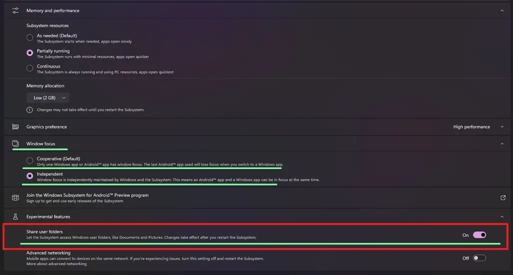 ファイル共有 WSA を有効にする