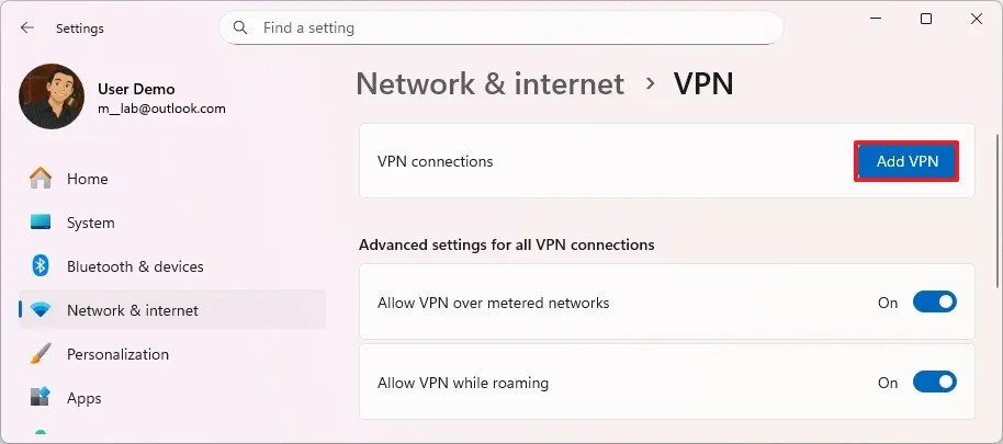 Create new VPN profile