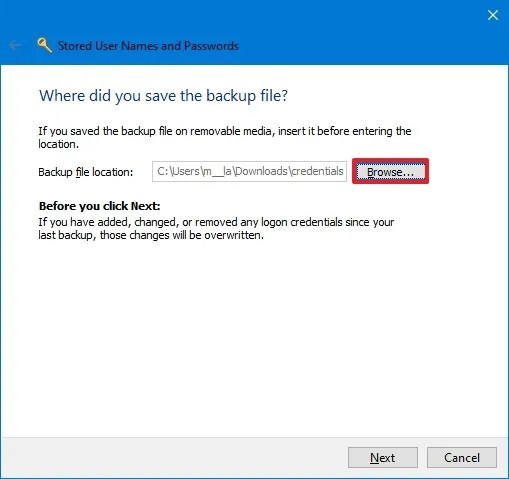 Restore .crd Windows Credentials file location
