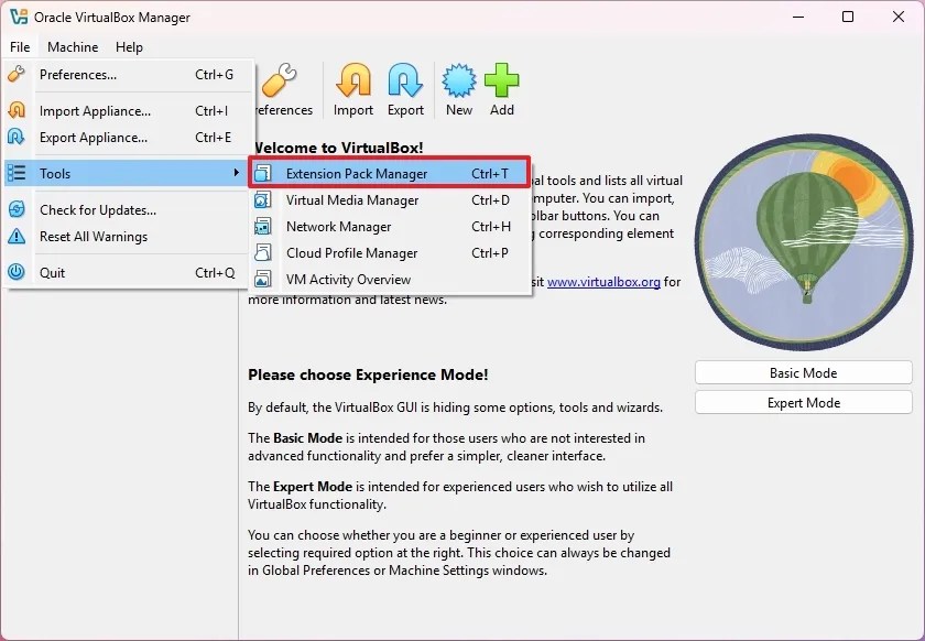VirtualBox Extension Pack Manager