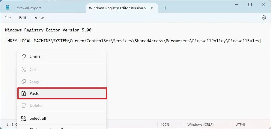Registry file paste intro
