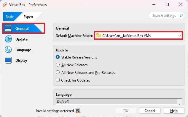 Change vm default folder location