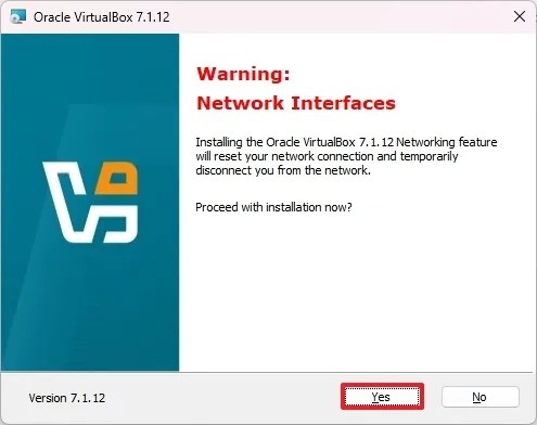 VirtualBox network adapter warning