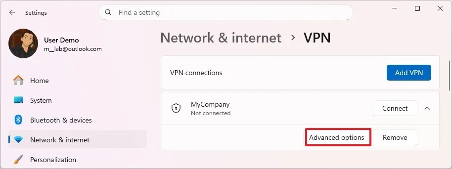 VPN advanced options