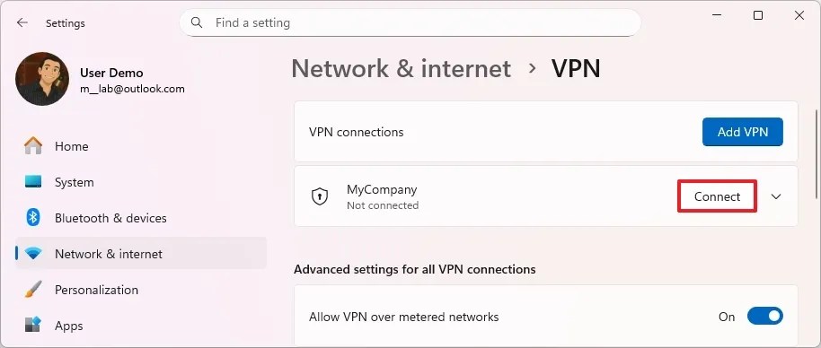 Windows 11 connect to VPN server