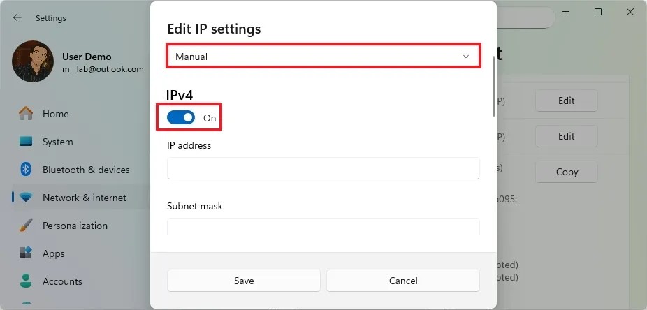 Enable static TCP/IP configuration