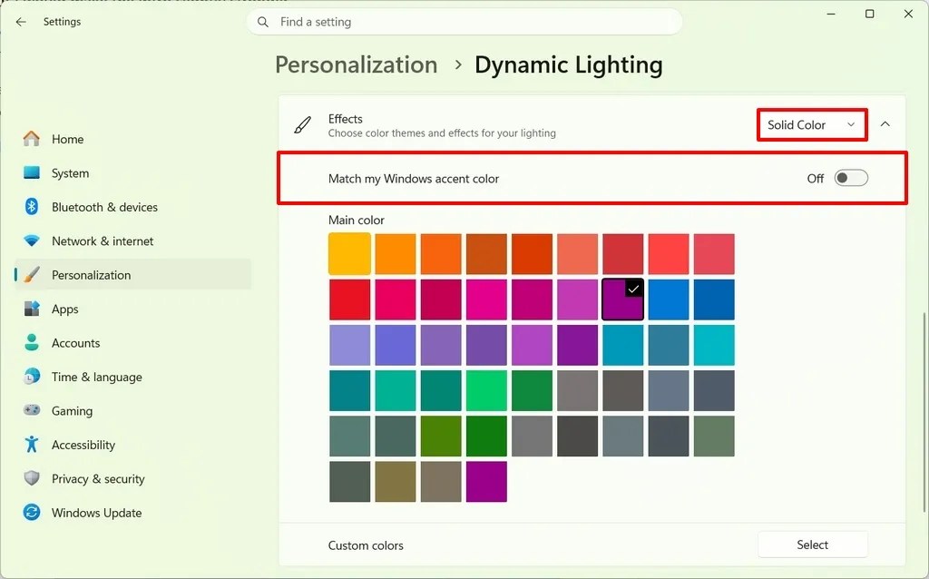 Dynamic Lighting configuration