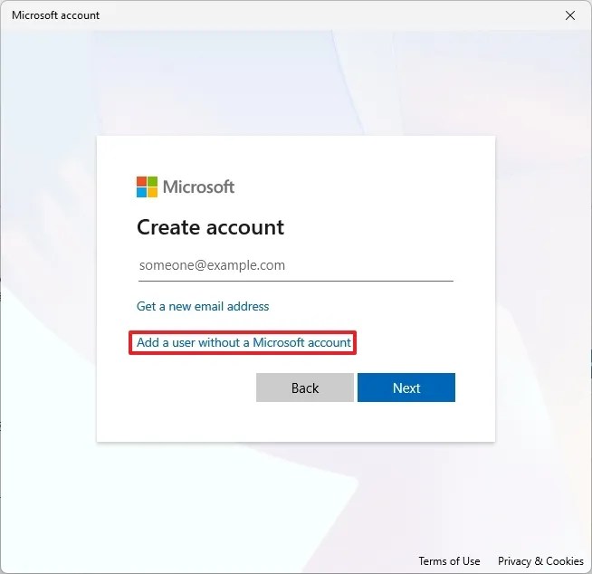 Add a user without a Microsoft account