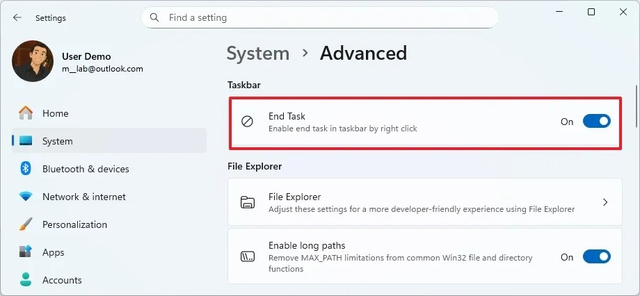 Taskbar enable End Task (new)
