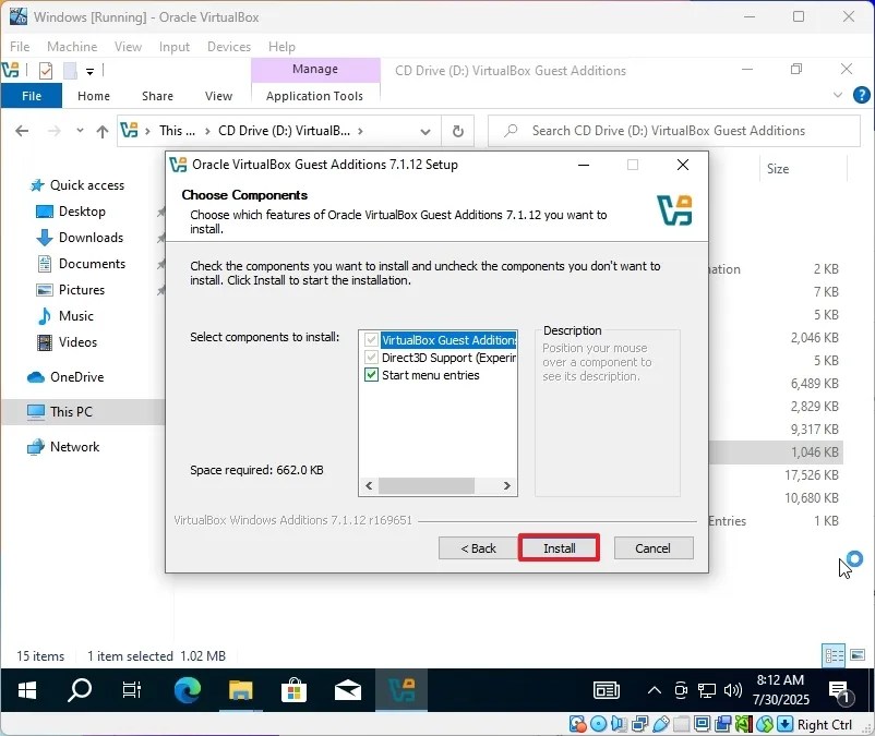 VirtualBox install Windows 10 drivers