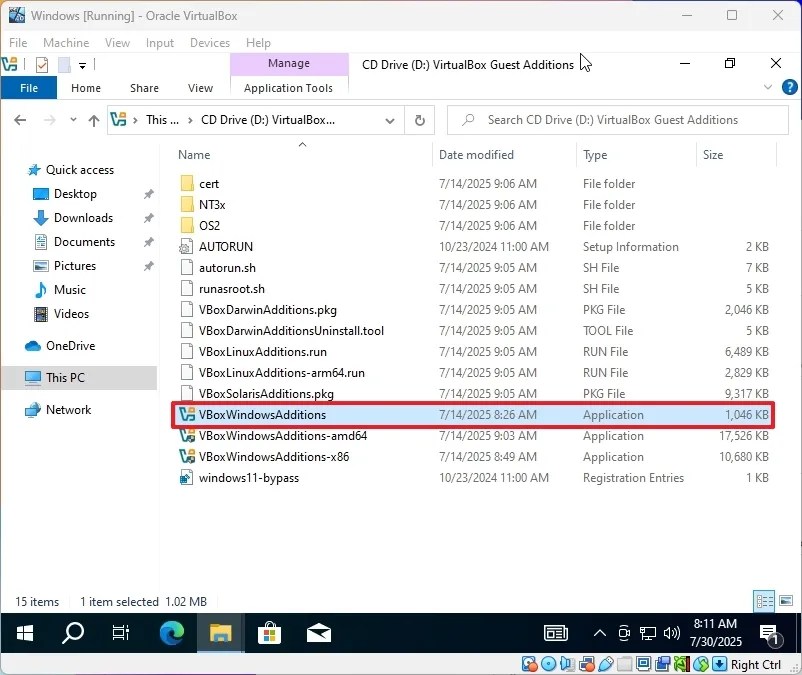 VBox Windows Additions
