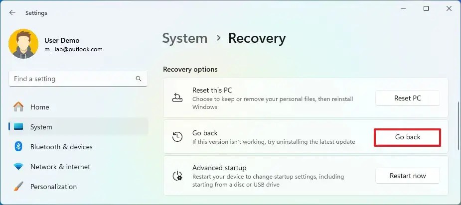 Recovery rollback option