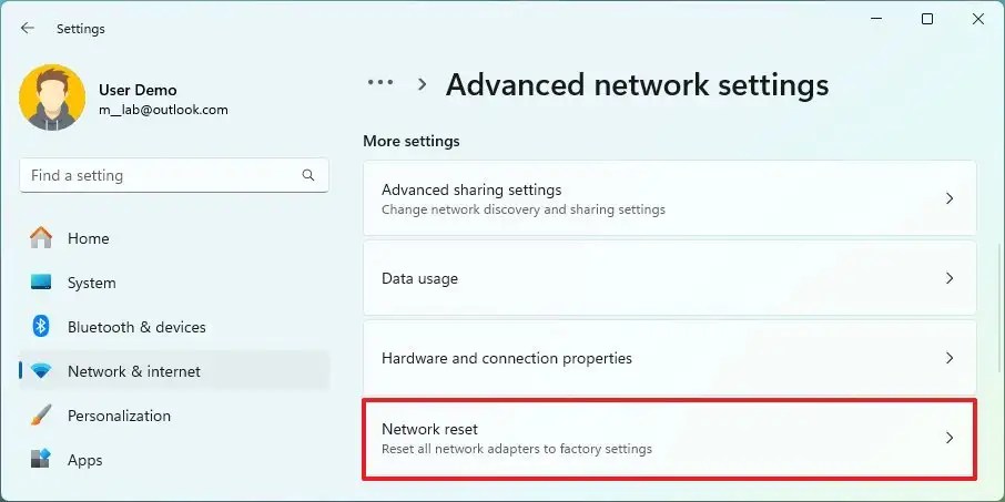 Windows 11 network reset