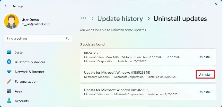 Windows 11 23H2 update uninstall