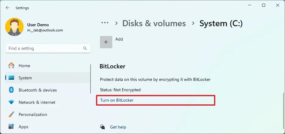 Windows 11 turn on BitLocker option