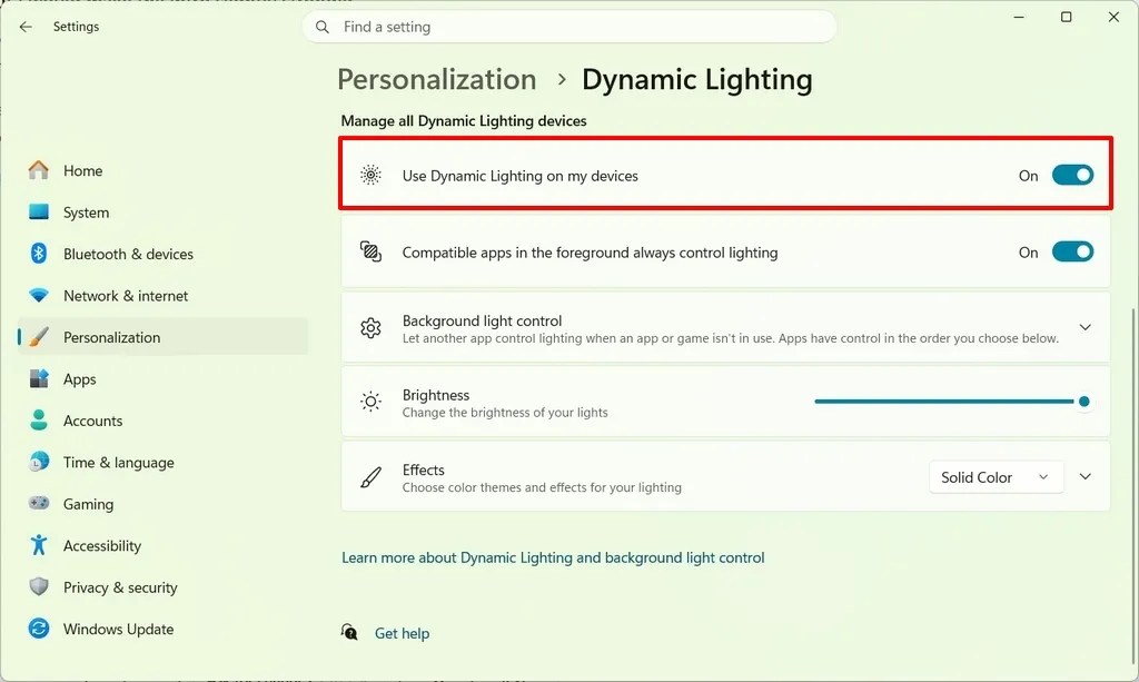 Dynamic Lighting enabled