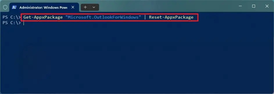 Windows 11 Outlook reset PowerShell command