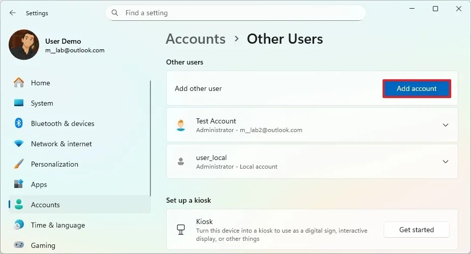 Windows 11 add account