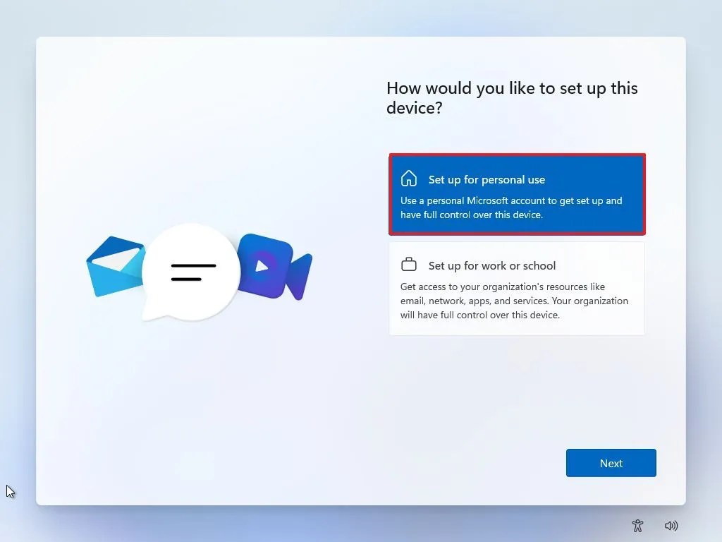 Windows 11 setup personal use option