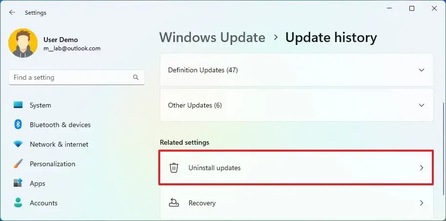 Uninstall update settings