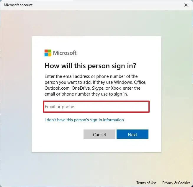 Create Microsoft account