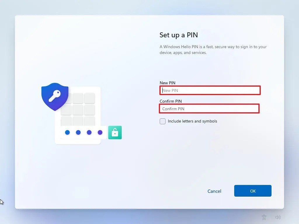 Windows 11 OOBE create PIN