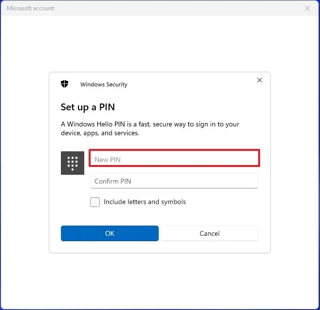 Windows 11 create account PIN