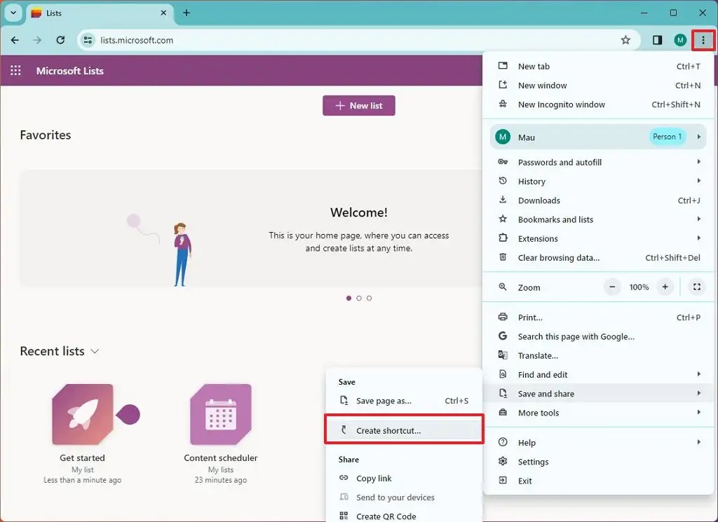 Chrome install Microsoft Lists app