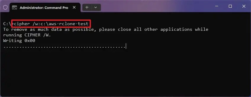 Cipher overwrite deleted data command