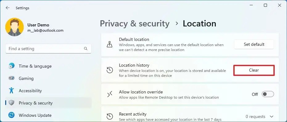 Location history delete cache