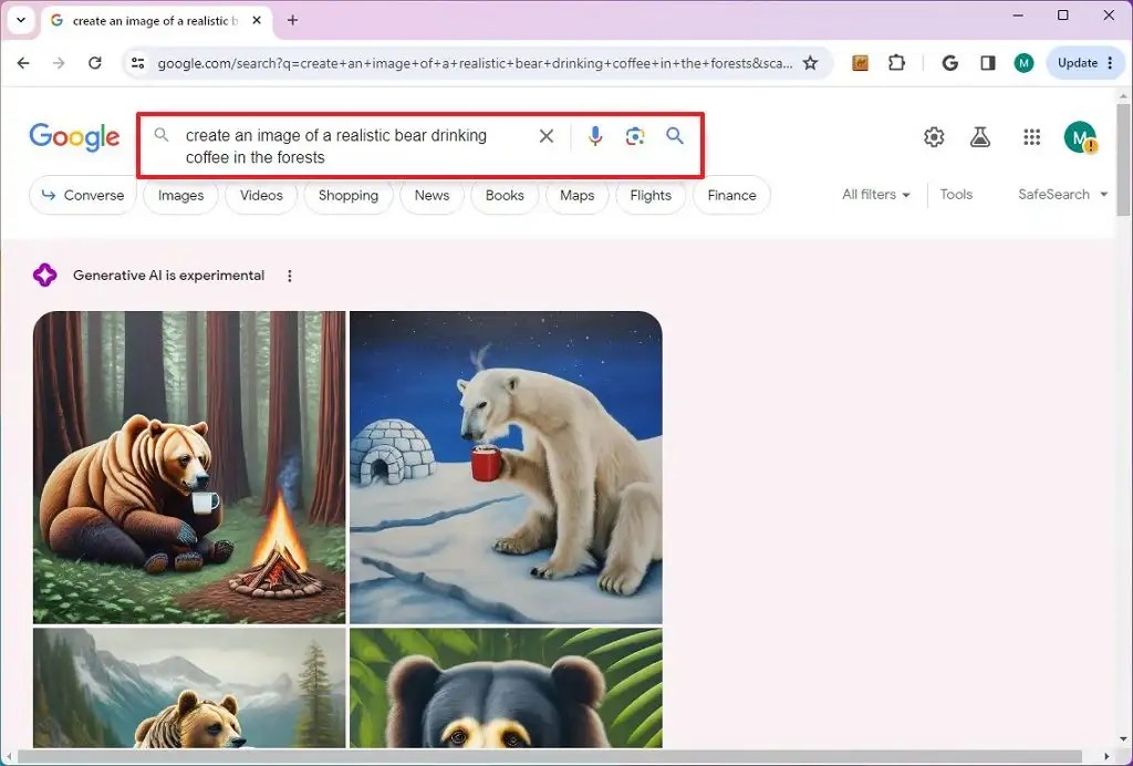 Google SGE cerate AI image prompt