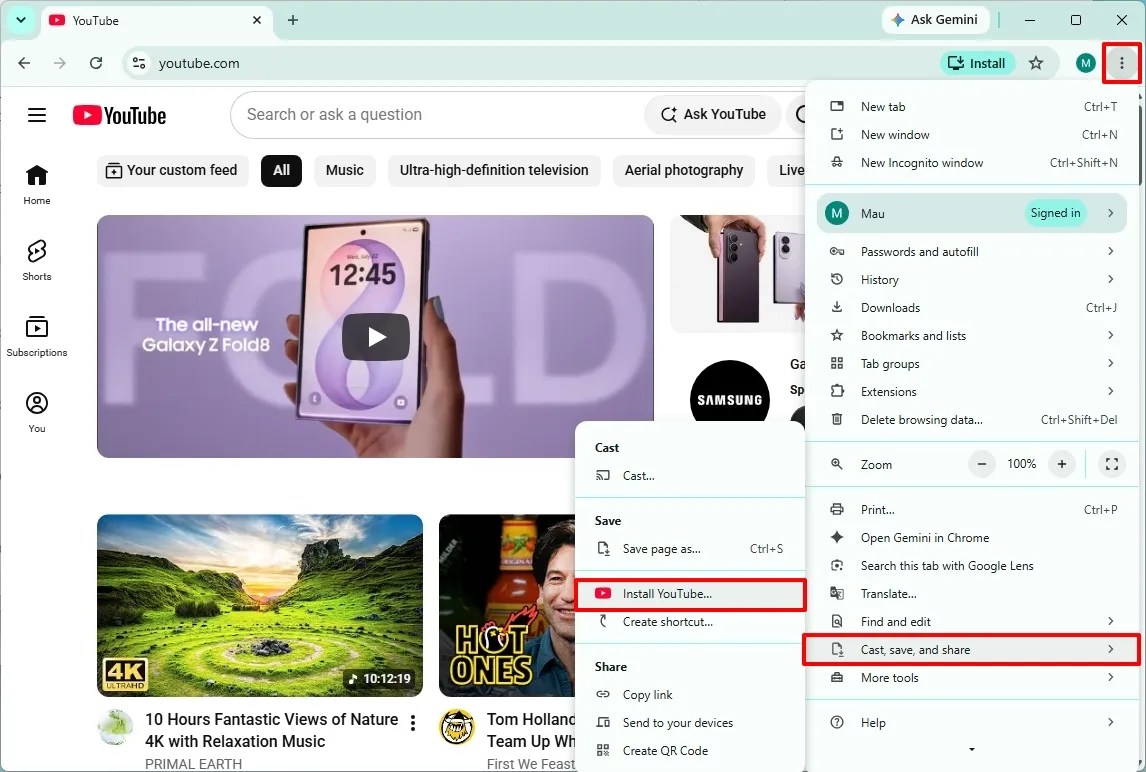 Install YouTube app in Chrome