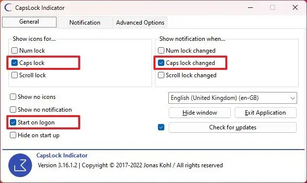 CapsLock Indicator settings