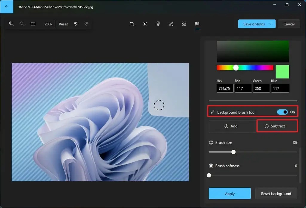 Photos app brush background tools 