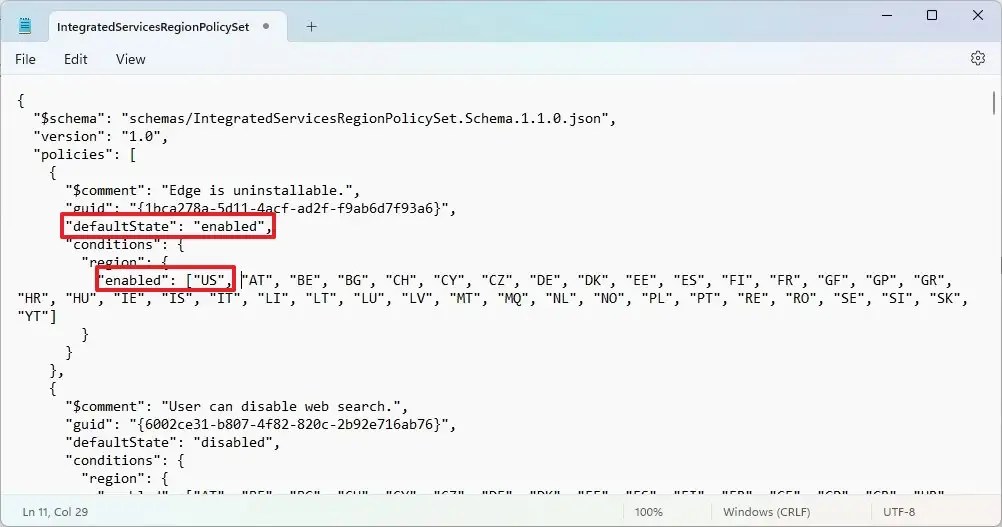 Windows 11 json file uninstall Microsoft Edge