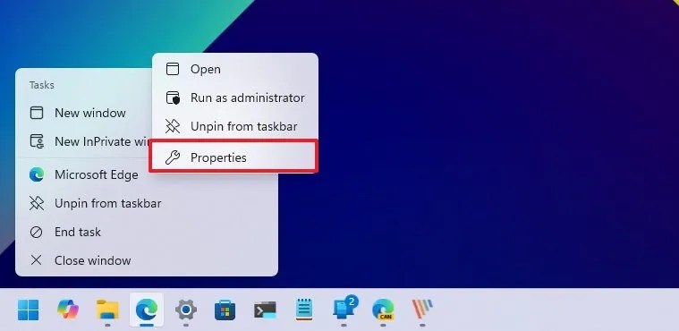 Edge open icon properties