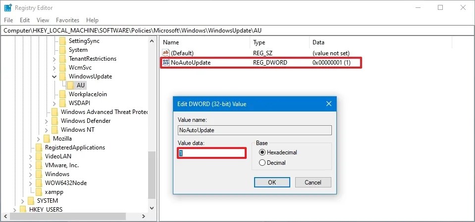Windows 10 disable updates from Registry
