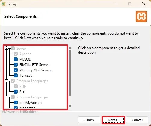 XAMPP install components