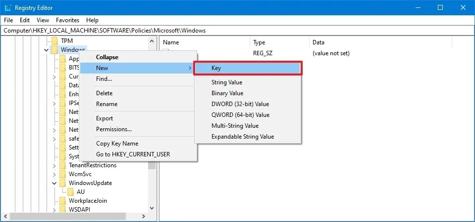 WindowsUpdate regedit key