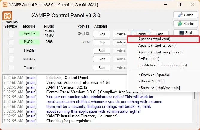 XAMPP httpd.conf option