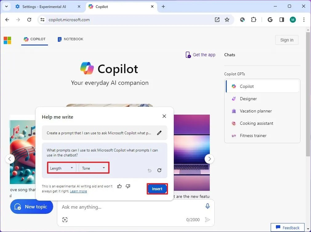 Chrome AI insert generated text