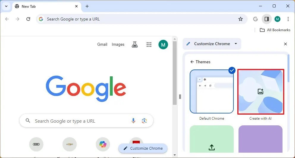 Create with AI option