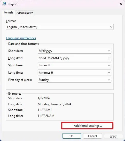 Region additional settings